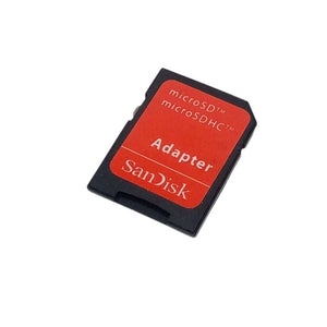 Sandisk SD Card Reader Adapter Without SD Card - a black and red rectangular SD card adapter with the SanDisk logo and text printed on the front.