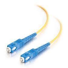 SC to SC Fiber Patch Cord Cable 3M - two blue SC fiber optic connectors attached to a thin yellow cable against a white background.