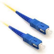 SC to SC Fiber Patch Cord Cable 3M - two blue SC fiber optic connectors attached to thin yellow cables against a white background.