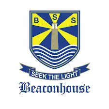 School crest logo featuring a lighthouse beam over waves with the text ’SEEK THE LIGHT’ and ’Beaconhouse’ beneath.