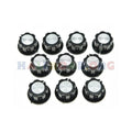 Screw Type Tightening Knob For Potentiometer - a collection of ten black plastic knobs with silver circular tops arranged in three rows.