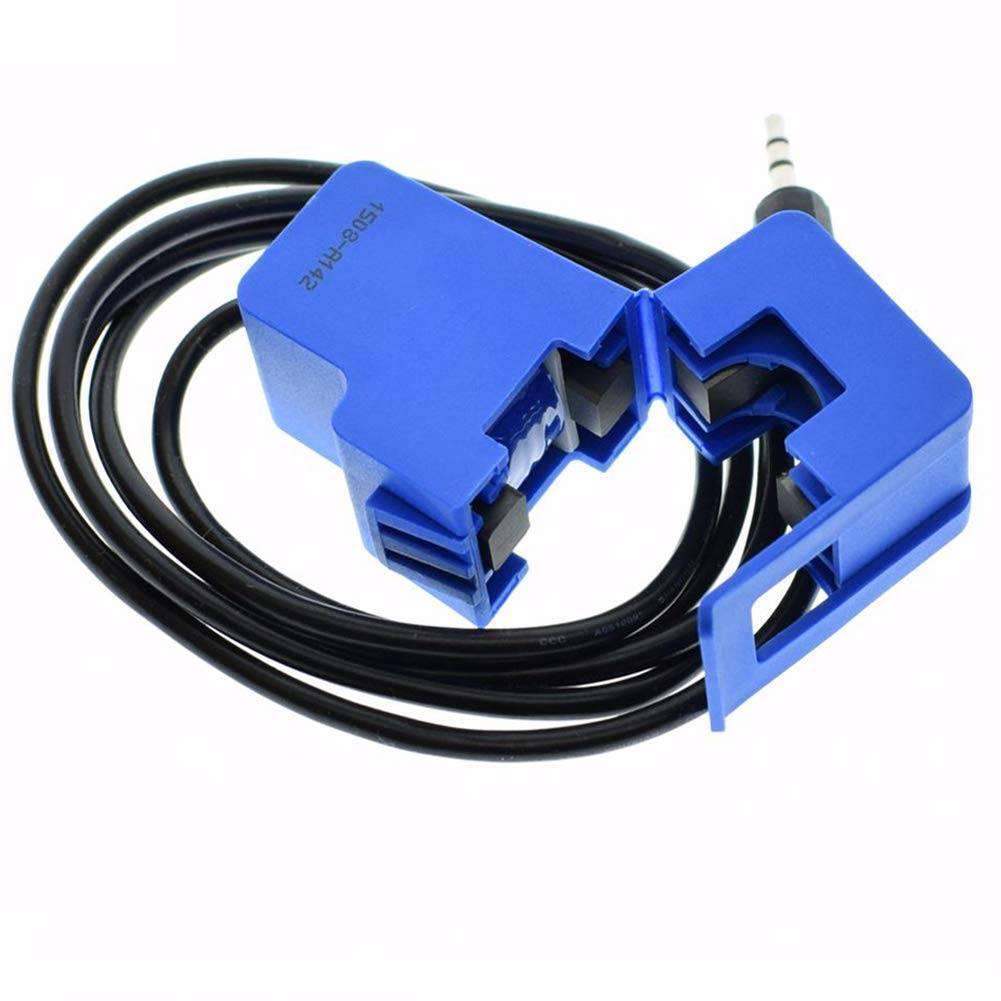 Sct-013-050 50A Non-invasive AC Current Sensor Split-core Current Transformer For Arduino Raspberry Pi - a blue split-core transformer with a black cable and a 3.5mm jack connector.