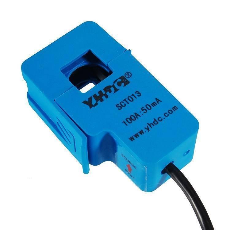 SCT013-000 Ct 100A Non-invasive AC Current Sensor - a blue split-core transformer with a black cable and printed text including 100A:50mA.