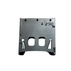 SD memory card slot card - a silver-coloured metal component with two rectangular cutouts and the text "ALPS" and "4129C" printed on the surface.