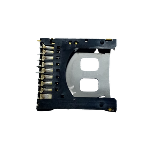 SD memory card slot card - a black and silver rectangular component featuring a row of gold-plated metal contact pins on one side.