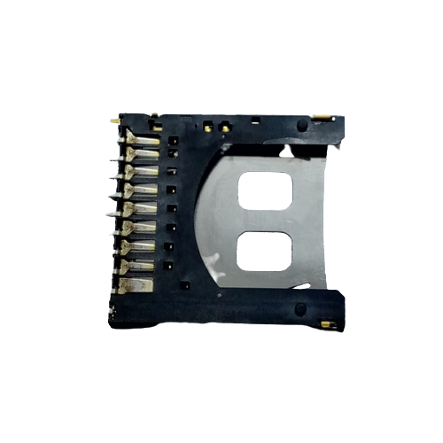 SD memory card slot card - a black and silver rectangular component featuring a row of gold-plated metal contact pins on one side.