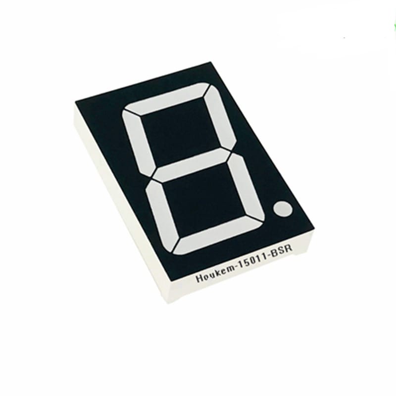 SE-15011-BSR 30.6MMX44MMX9MM LED 7 Segment 1 Digit Common Anode Display 1.5 inch Digit size - a rectangular black component with a white single-digit number eight and a decimal point.