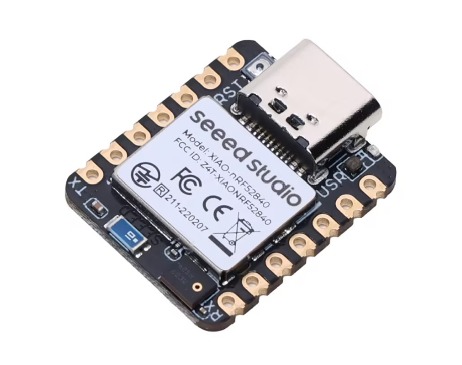 Seeeduino XIAO BLE SENSE NRF52840 | Bluetooth-compatible BLE 5.0 | Arduino Development Board - Digilog.pk - a black rectangular development board with a USB-C port, a metal shield, and gold-plated pin headers.