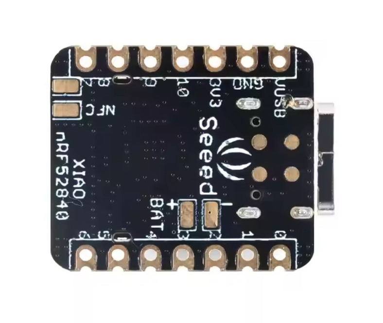 Seeeduino XIAO BLE SENSE NRF52840 | Bluetooth-compatible BLE 5.0 | Arduino Development Board - Digilog.pk - a small black rectangular circuit board with a USB-C port and labeled pin headers.