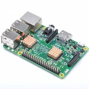 Self Adhesive Pure Copper Heat Sink For Raspberry Pi 3 Pi 3 B+ - shown installed on a green Raspberry Pi circuit board with USB, HDMI, and Ethernet ports.