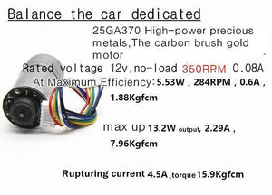 Self Balancing Robot Chassis With Wheel And Encoder Motors - a silver cylindrical gear motor with a white connector and multi-coloured wires.