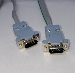 Serial Modbus Daisy Chain Cable - two grey DB9 male connectors with flat ribbon cables attached against a white background.