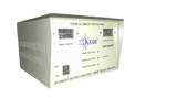 Servo Motor Automatic Voltage Regulator AVR - a white box-shaped device with two analog voltage meters, an on/off switch, and status indicator lights.