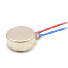 Shaftless Vibration Motor 10×2.7mm - a small, round, silver-coloured metal disc with one red wire and one blue wire attached to the side.