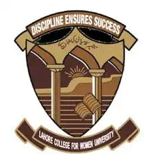 Shield-shaped emblem featuring pillars, books, and a banner with text ’Discipline Ensures Success’ in brown and gold tones.