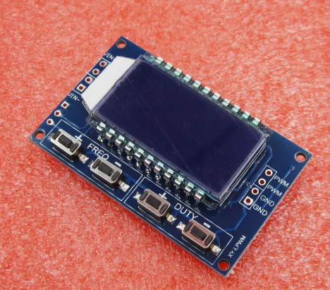Signal Generator PWM Frequency Adjustable Module LCD 3.3V-30V Equipment A2tm - a blue rectangular circuit board with an LCD screen, four push buttons, and labeled input/output pins.