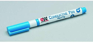 Silver Conductive Ink Pen CW2000 - a white and blue felt-tip marker with a capped tip and a pocket clip on a plain grey background.