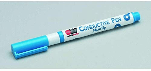 Silver Conductive Ink Pen CW2000 - a white and blue felt-tip marker with a capped tip and a pocket clip on a plain grey background.
