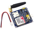 SIM900A Arduino GSM Module Not Approved By Pta - shown with a black antenna, a red and black power cable, and a SIM card slot on the blue circuit board.