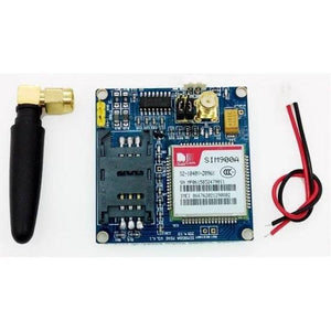 SIM900A Arduino GSM Module Not Approved By Pta - shown with a blue circuit board, a black antenna, and red and black power wires on a white background.
