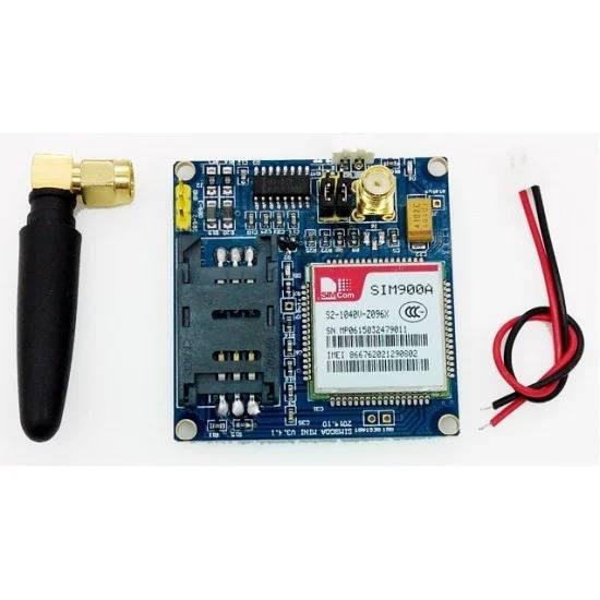 SIM900A Arduino GSM Module Not Approved By Pta - shown with a blue circuit board, a black antenna, and red and black power wires on a white background.