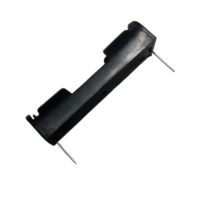 Single 1 AA Battery Holder, 1 x 1.5V AA Battery Holder - a black plastic battery compartment for one 1.5V AA battery with two metal wire leads extending from the ends.