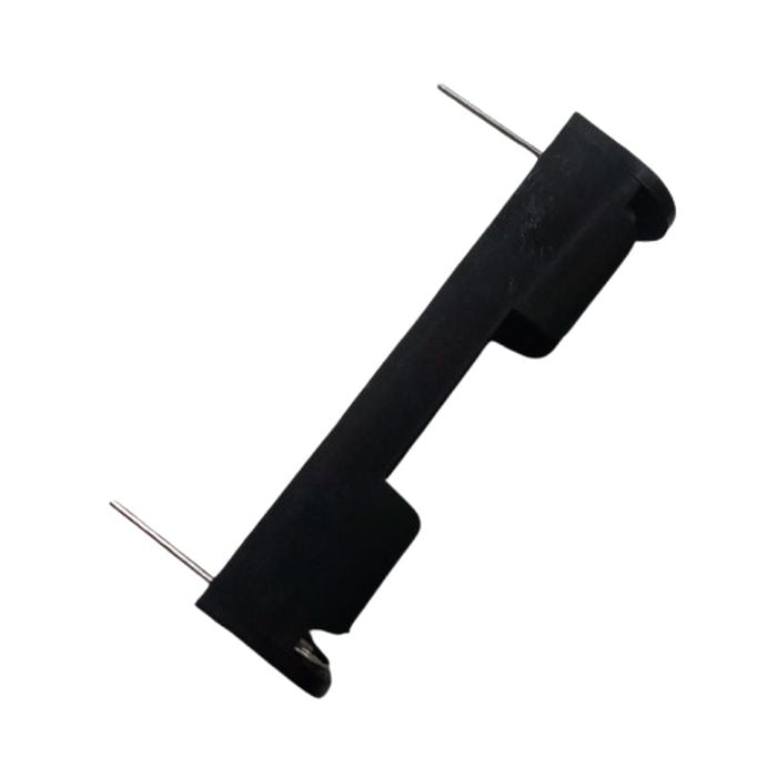 Single 1 AA Battery Holder, 1 x 1.5V AA Battery Holder - a black plastic battery case for one AA cell featuring two protruding metal wire leads.