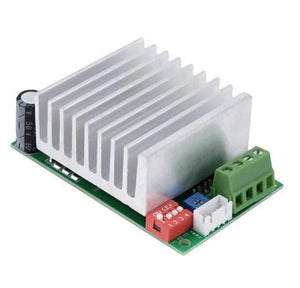Single Axis TB6600 4.5A DC 12V To 45V Two Phase Hybrid Stepper Motor Driver Controller - a green circuit board with a large silver heatsink, a red 4-position DIP switch, a white connector, and a green terminal.