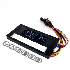 Six Touch switch three color version anti fog Bluetooth horn time display music 5A 60W 12V - a black rectangular control panel with a digital display.