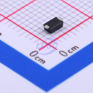 SJD12C40L01 ESD and Surge Protection TVS Diode - a small black rectangular electronic component with two silver metal leads, placed on a grid background.