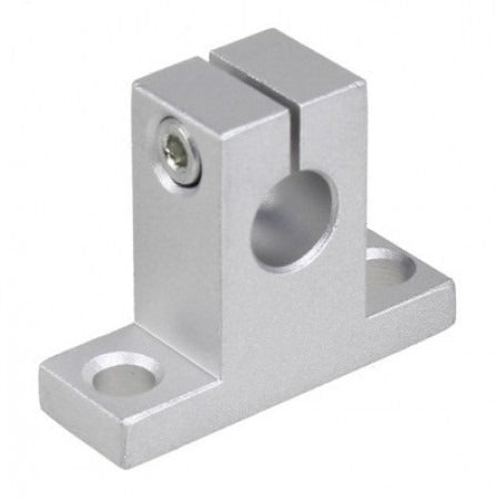 SK10 Linear Shaft Support Bracket 10mm Aluminum Alloy Rail Mount (CNC & 3D Printer) - a silver aluminum alloy rail mount featuring a central circular hole, a top slit, and a side-mounted hex bolt.