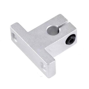 SK8 Sh8a 8mm Linear Rail Shaft Support Xyz Table 3d Printer CNC Mount Rod Holder - a silver-colored metal mount with a cylindrical opening, a tightening screw, and two mounting holes.
