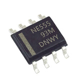 SMD NE555 555 Timer IC - shown as a black, rectangular surface-mount integrated circuit with eight metal pins and the text "NE555 93M DNWY" on top.