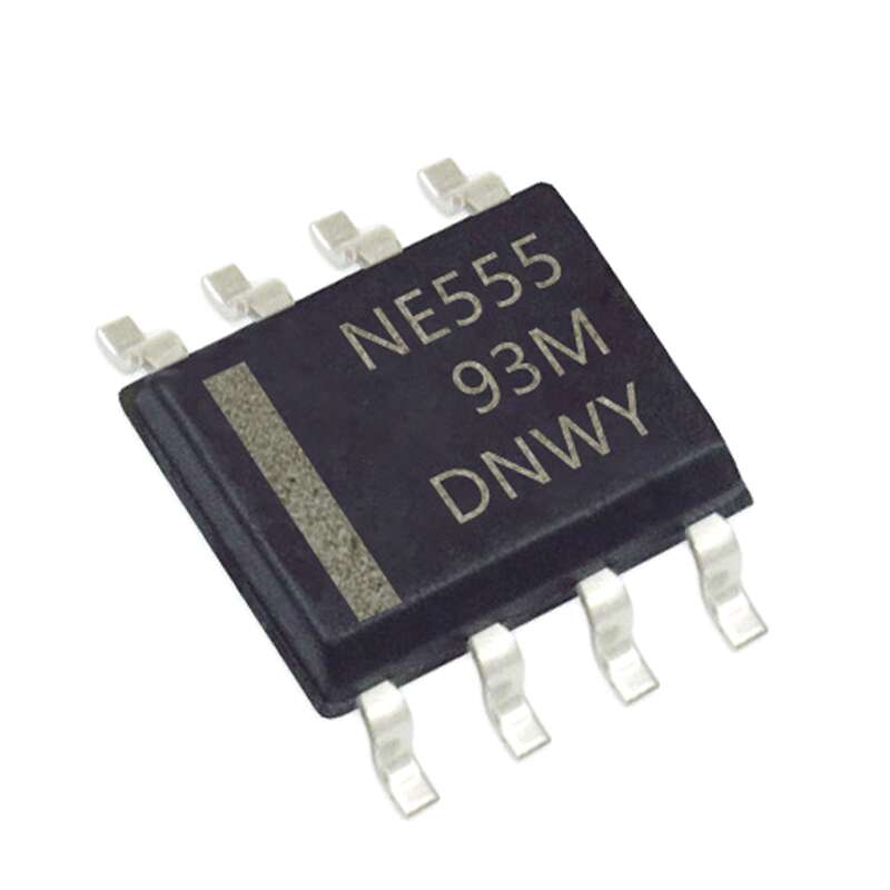 SMD NE555 555 Timer IC - shown as a black, rectangular surface-mount integrated circuit with eight metal pins and the text "NE555 93M DNWY" on top.