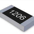 SMD Resistor 1206 Size 100 Pcs - a small rectangular electronic component with silver-colored metallic ends and a black top surface marked with the white text 1206.