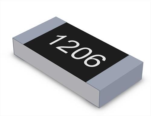 SMD Resistor 1206 Size 100 Pcs - a small rectangular electronic component with silver-colored metallic ends and a black top surface marked with the white text 1206.