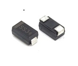 SMD Schottky Diode SS34 (1N5822) 3A/40V - two black rectangular surface-mount diodes with silver metal terminals, one showing the text "SS34" and a striped cathode mark.