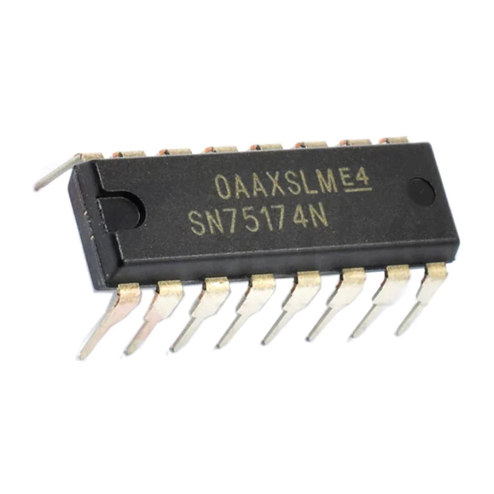 SN75174N DIP-16 SN75174 DIP16 Quadruple Differential Line Driver IC - a black rectangular electronic component with sixteen metal pins extending from the sides and white text printed on the top.