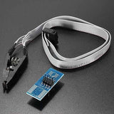 Soic8 SOP8 Test Clip For EEPROM 93CXX 25CXX 24CXX In Circuit Programming - a black spring-loaded test clip connected by a grey ribbon cable to a blue breakout board with a pin header.