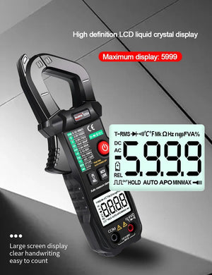 Solar Meter WinAPEX 8204 Digital Clamp Meter AC Ampare DC Ampare Meter Clamp meter - its LCD screen with a 5999 reading, function buttons, and input ports on the bottom.