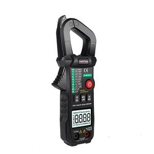 Solar Meter WinAPEX 8204 Digital Clamp Meter AC Ampare DC Ampare Meter Clamp meter - a top clamp, central power button, function buttons, a digital display, and two input ports at the base.
