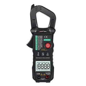 Solar Meter WinAPEX 8204 Digital Clamp Meter AC Ampare DC Ampare Meter Clamp meter - a top clamp, a central power button, function buttons, a digital display, and two input ports.