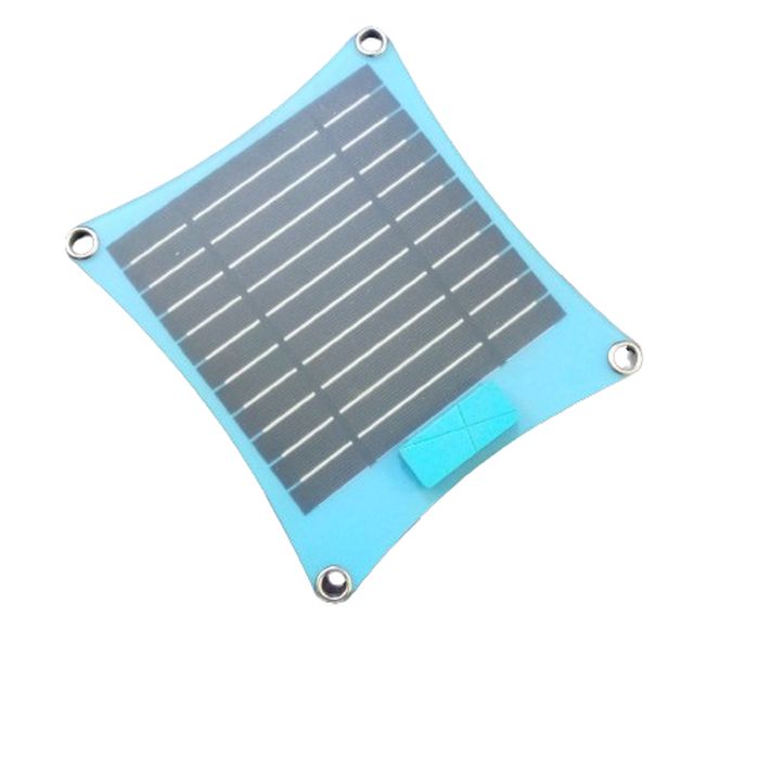 Solar Panel Charger RG-MSP 4W - a square, blue flexible solar panel with four metal corner grommets and a small blue terminal block on one side.