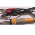 Soldering Iron 12V 60W - a yellow and grey handheld soldering iron with a metal tip and a black power cable ending in red and black alligator clips.