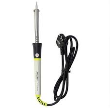 Soldering Iron Pro’skit 8PK-S120N-60 Externally heated lead-free - a white and yellow handheld tool with a metal tip and a black power cord with a three-pin plug.
