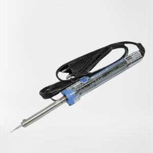 Soldering Iron Rod Vihan 905 60W - a clear-bodied electric soldering iron with a blue collar, a metal tip, and a black power cord with a two-pin plug.