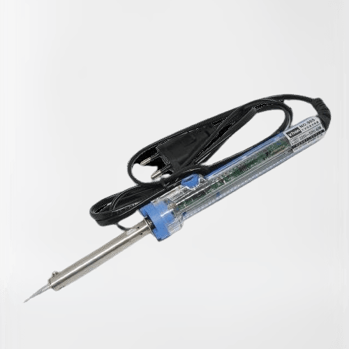 Soldering Iron Rod Vihan 905 60W - a clear-bodied electric soldering iron with a blue collar, a metal tip, and a black power cord with a two-pin plug.
