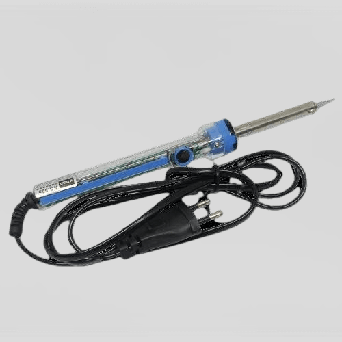 Soldering Iron Rod Vihan 905 60W - a blue and clear plastic handheld tool with a metal tip, a black power cord, and a two-pin plug.