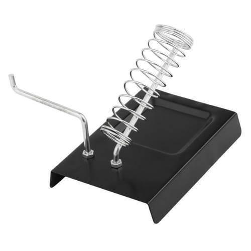 Soldering Iron Stand Holder - a black metal base featuring an attached coiled spring holder and a separate L-shaped metal support arm.