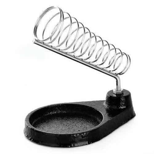 Soldering Iron Stand Metal Round - a black cast-iron base with a circular tray and an attached silver-colored coiled metal spring holder.